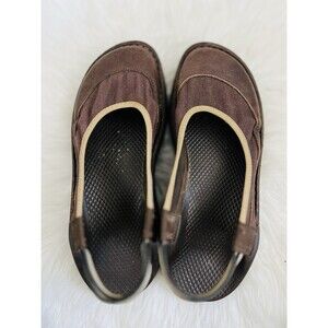 Chaco Devotee Brown Leather Canvas Slingback Closed Toe Sandals Shoes Womens 8